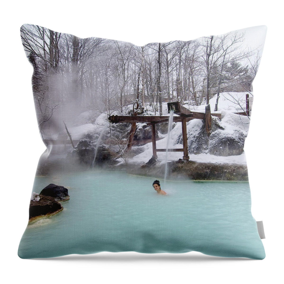 People Throw Pillow featuring the photograph Japanese Spa by Tanukiphoto