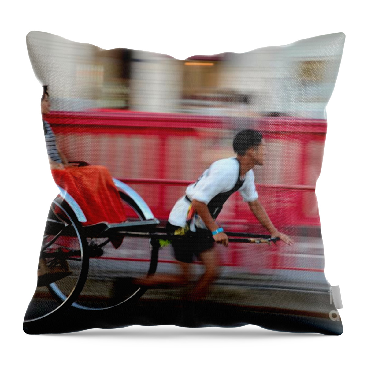 Rickshaw Throw Pillow featuring the photograph Japanese tourists ride rickshaw in Tokyo Japan by Imran Ahmed