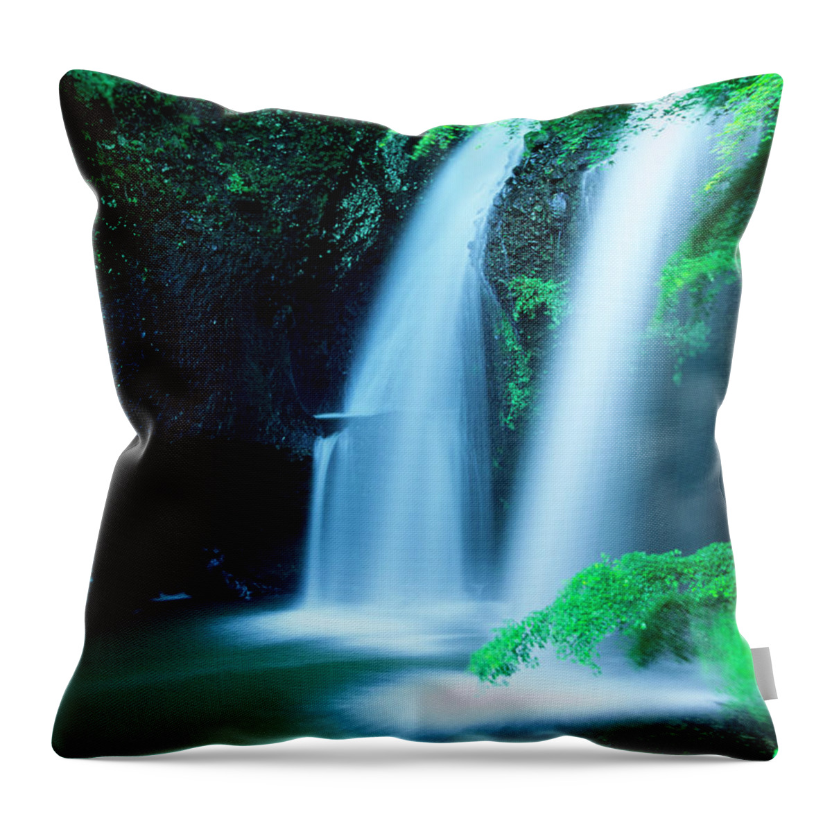Scenics Throw Pillow featuring the photograph Japanese Waterfalls by Ooyoo
