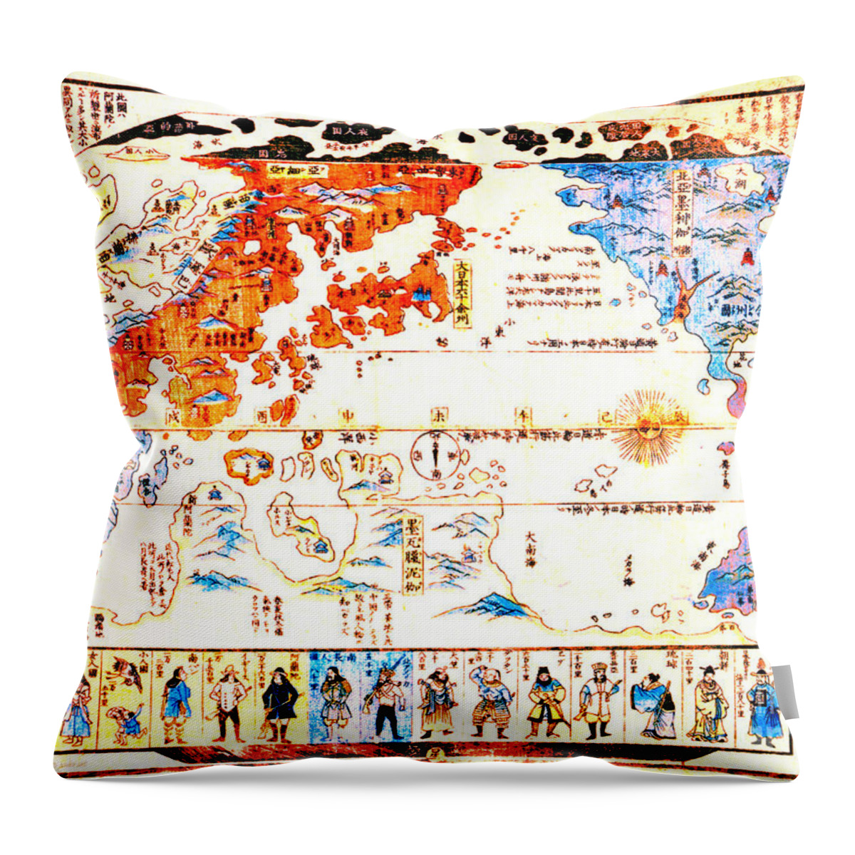 Japanese World Map 1800 Throw Pillow featuring the photograph Japanese World Map 1800 by Padre Art