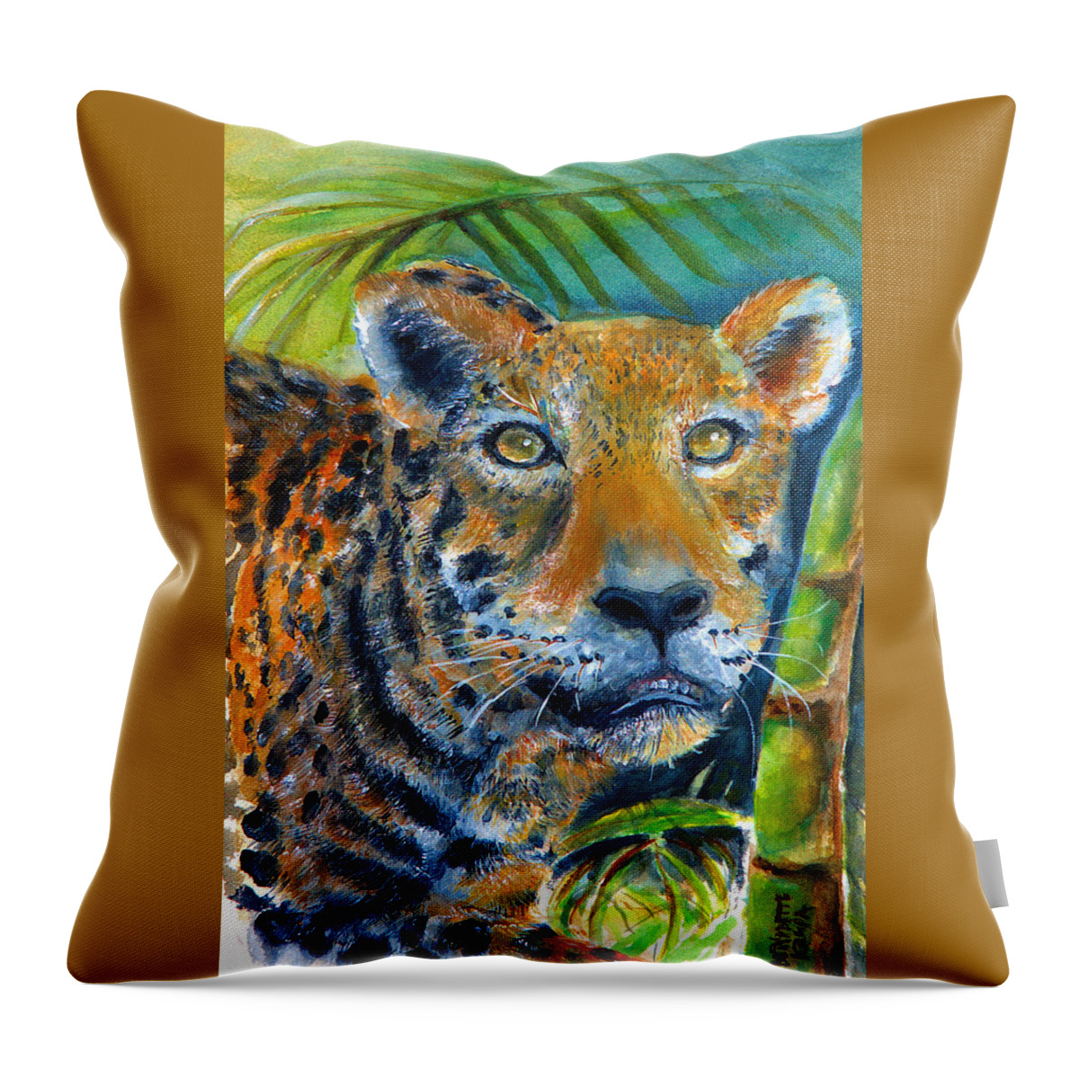 Jaquar Throw Pillow featuring the painting Jaquar On The Prowl by Bernadette Krupa