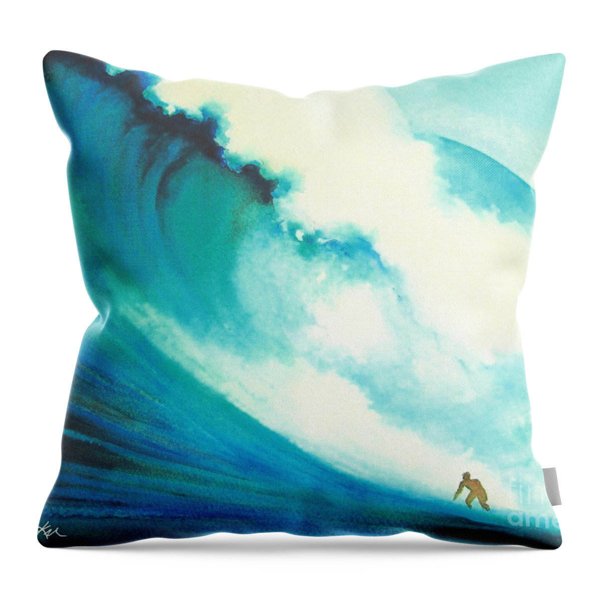 Ocean Throw Pillow featuring the painting Jaws by Frances Ku