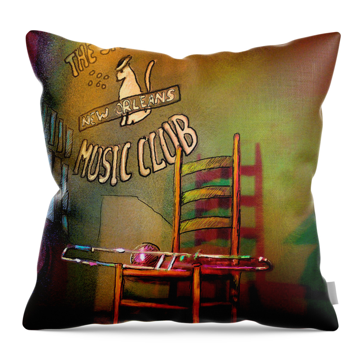 Jazz Throw Pillow featuring the painting Jazz Break in New Orleans by Miki De Goodaboom