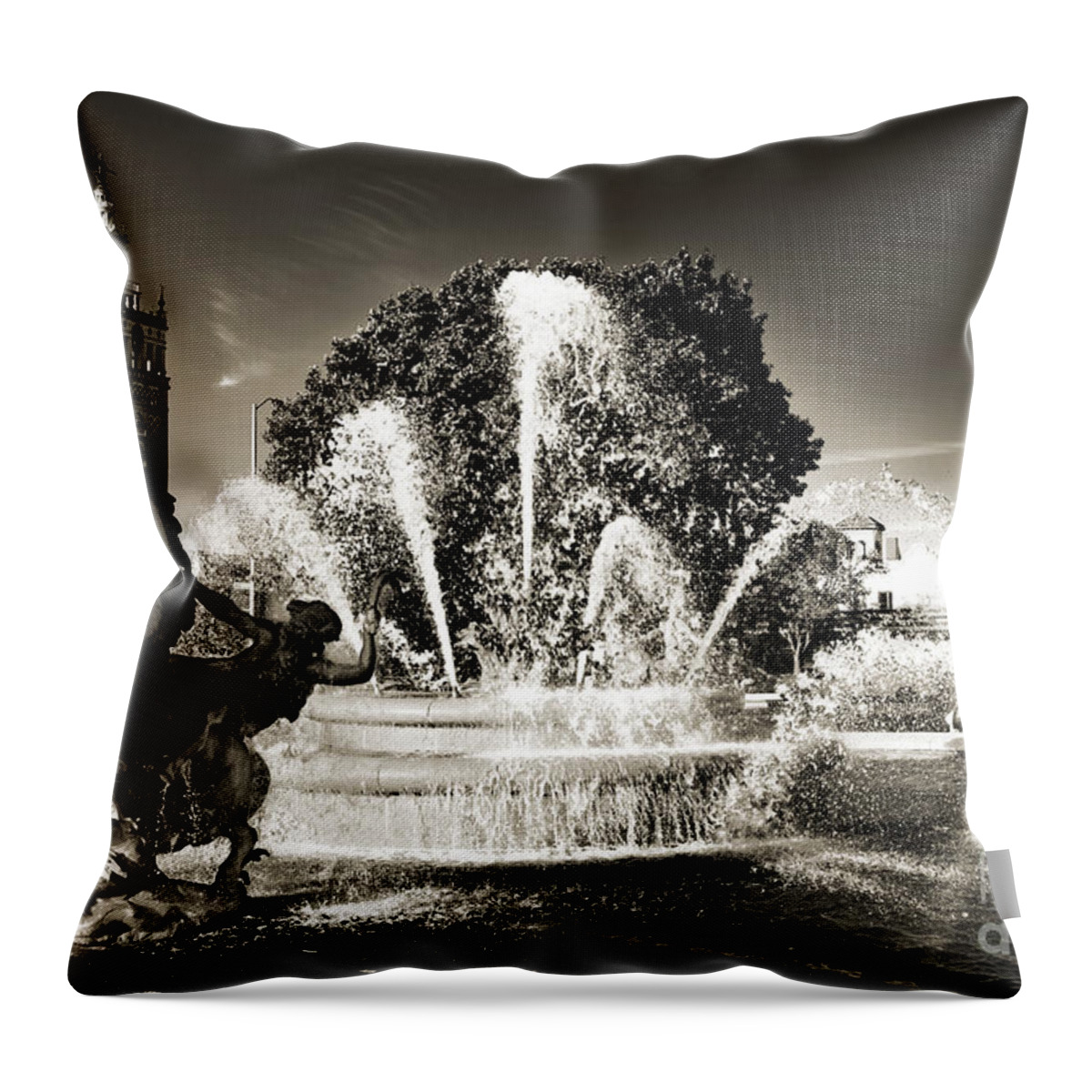 Kansas City Throw Pillow featuring the photograph JC Nichols Memorial Fountain BW 1 by Andee Design