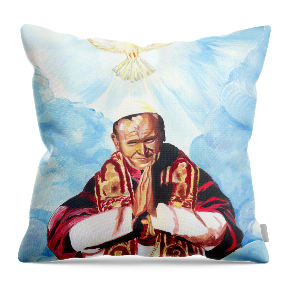 Religion Throw Pillow featuring the painting Jean Paul II by Emmanuel Baliyanga