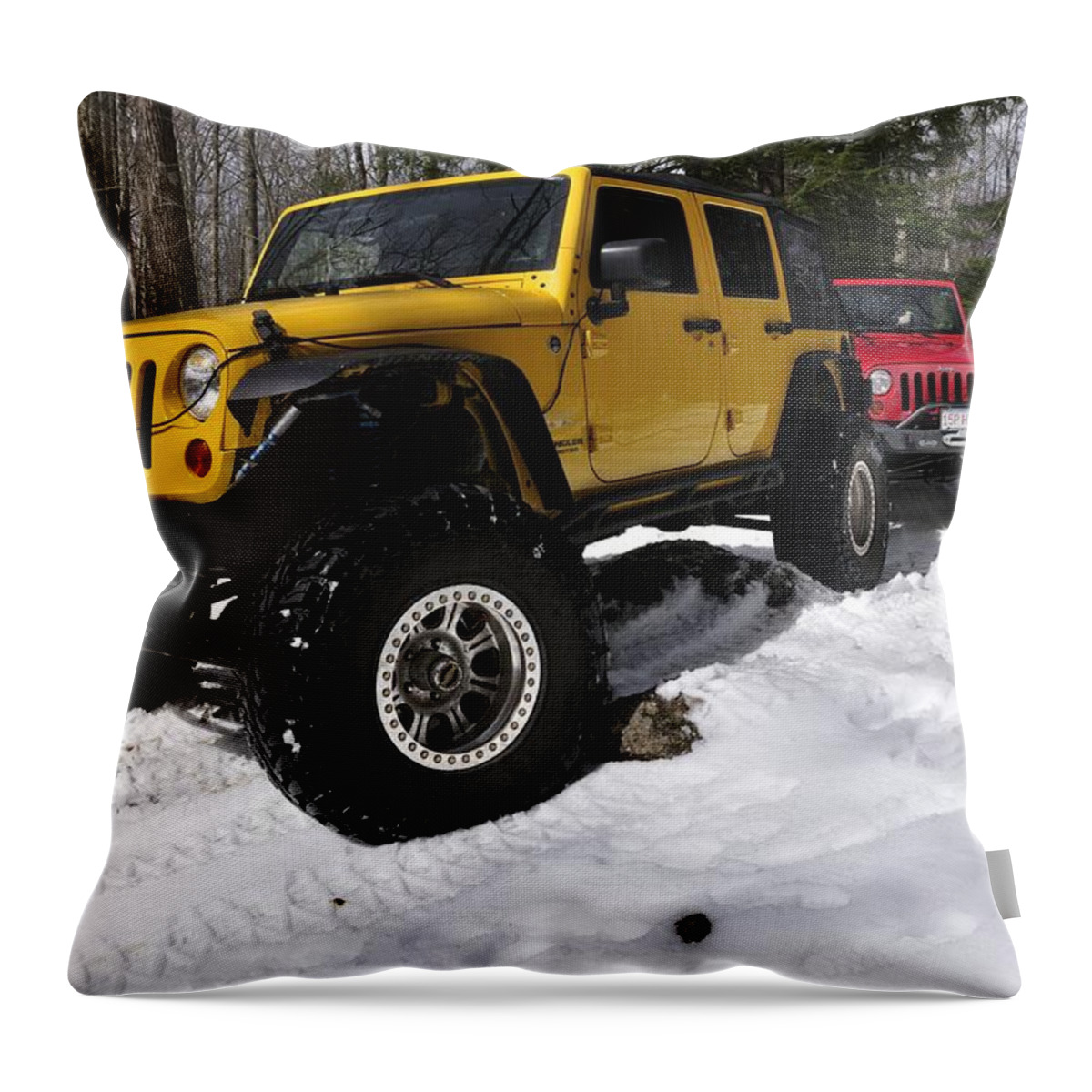 Jeep Rally Throw Pillow featuring the photograph Jeeps on snow by J Scott Davidson