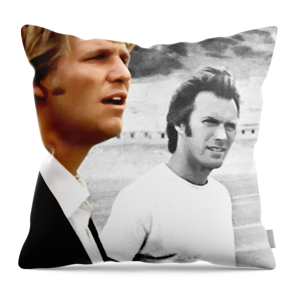 Jeff Bridges Throw Pillow featuring the digital art Jeff Bridges and Clint Eastwood in the film Thunderbolt and Lightfoot - Michael Cimino - 1974 by Gabriel T Toro