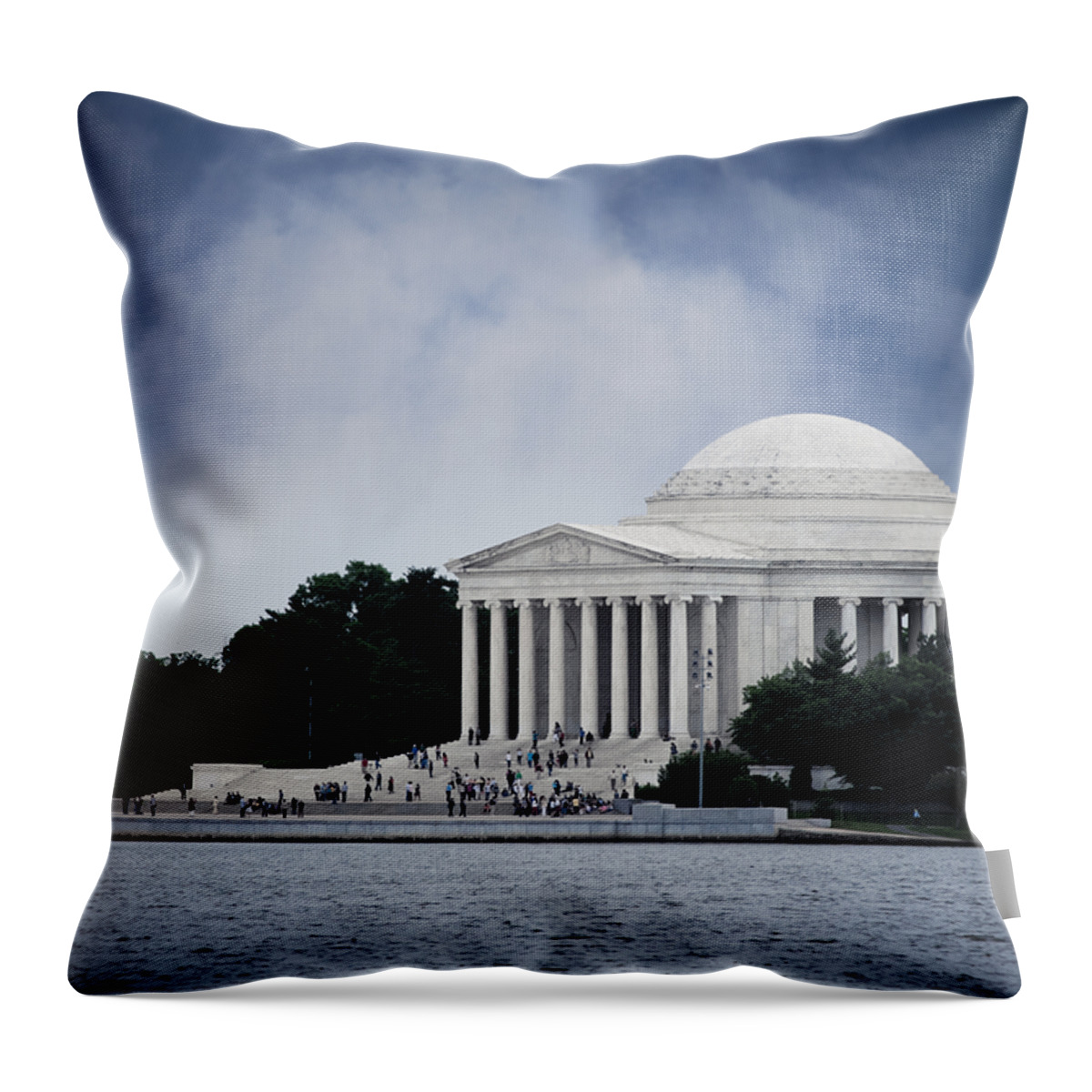 Blue And White Throw Pillow featuring the photograph Jefferson Memorial by Christi Kraft