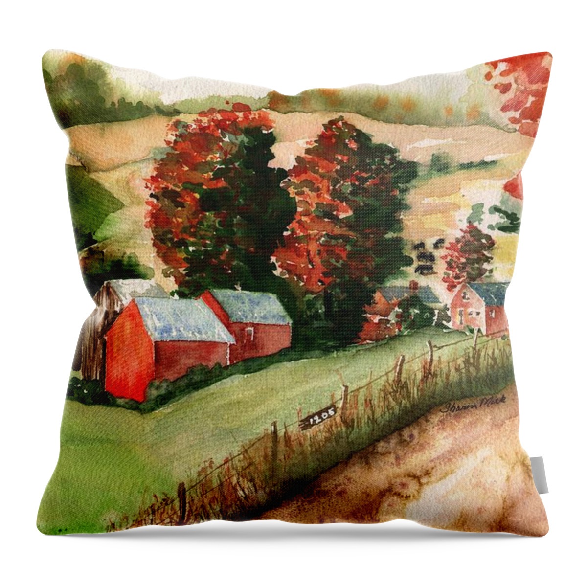 Jenne Farm Throw Pillow featuring the painting Jenne Farm by Sharon Mick