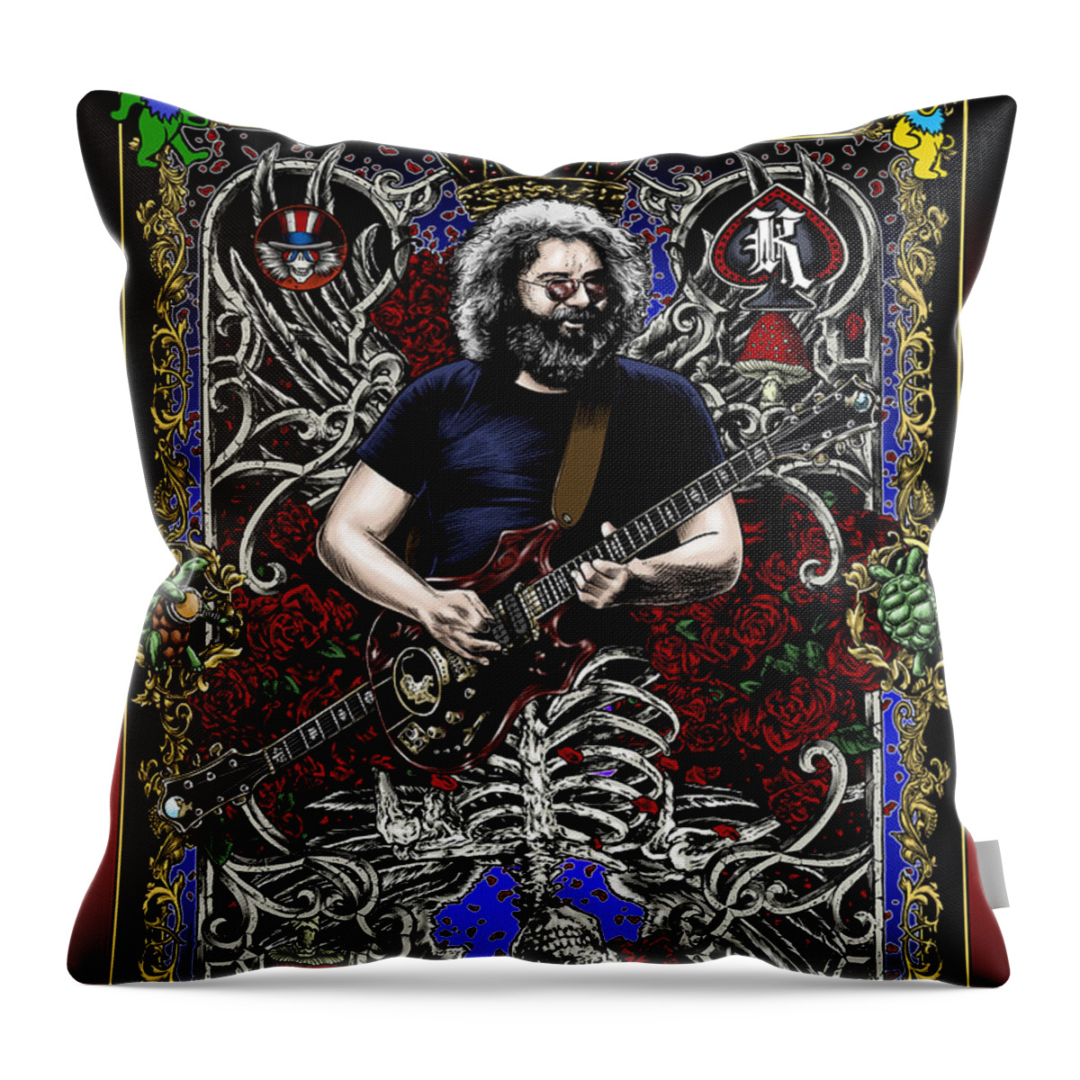 Jerry Garcia Throw Pillow featuring the drawing Jerry Card by Gary Kroman