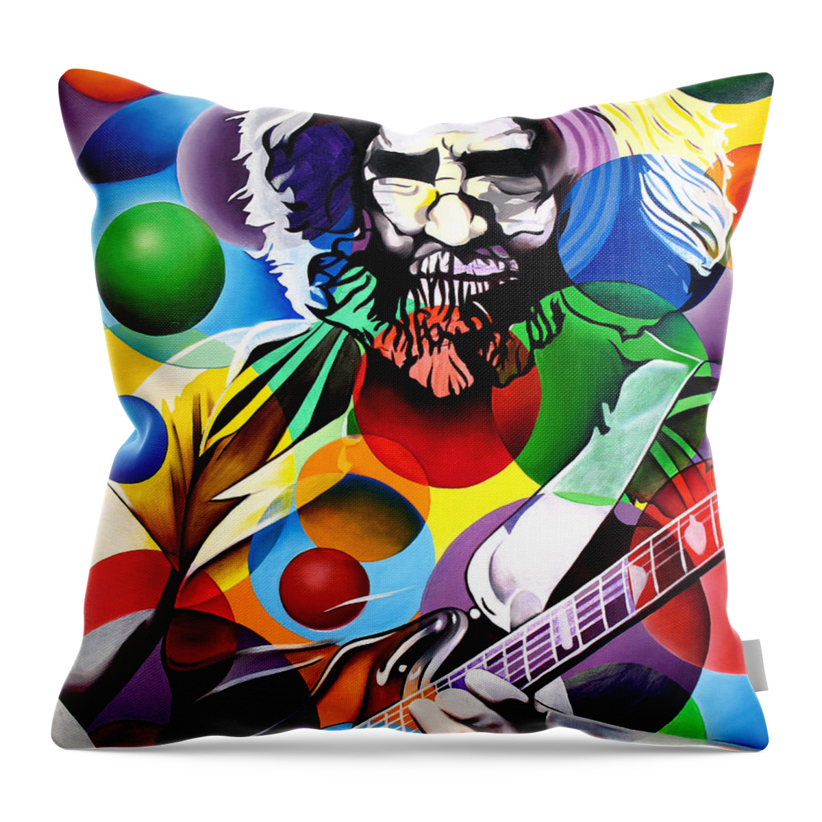 Jerry Garcia Throw Pillow featuring the painting Jerry Garcia in Bubbles by Joshua Morton