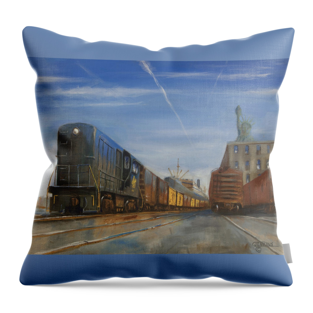 Trains Throw Pillow featuring the painting Jersey Central Lines by Christopher Jenkins