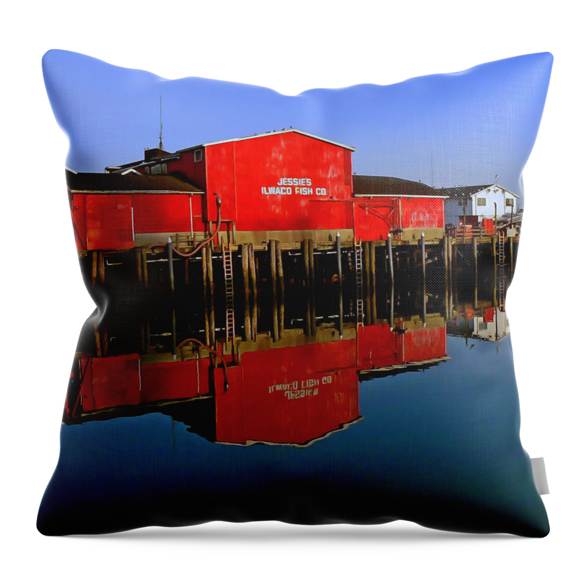Fish Throw Pillow featuring the photograph Jessies Ilwaco Fish Company by Pamela Patch