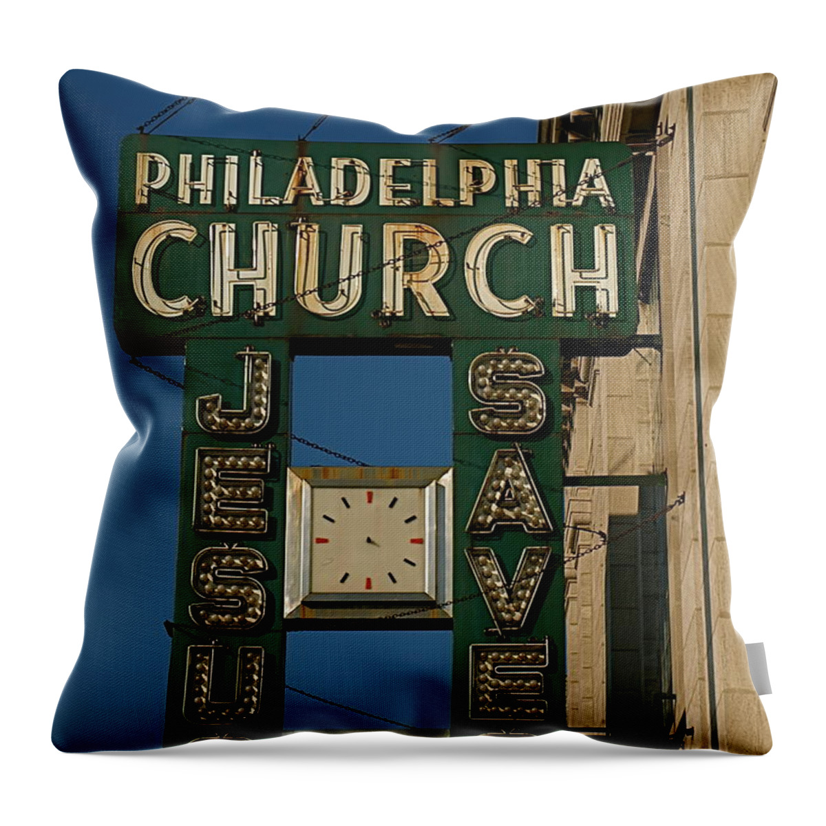 Philadelphia Church Throw Pillow featuring the photograph Jesus Saves by Gia Marie Houck