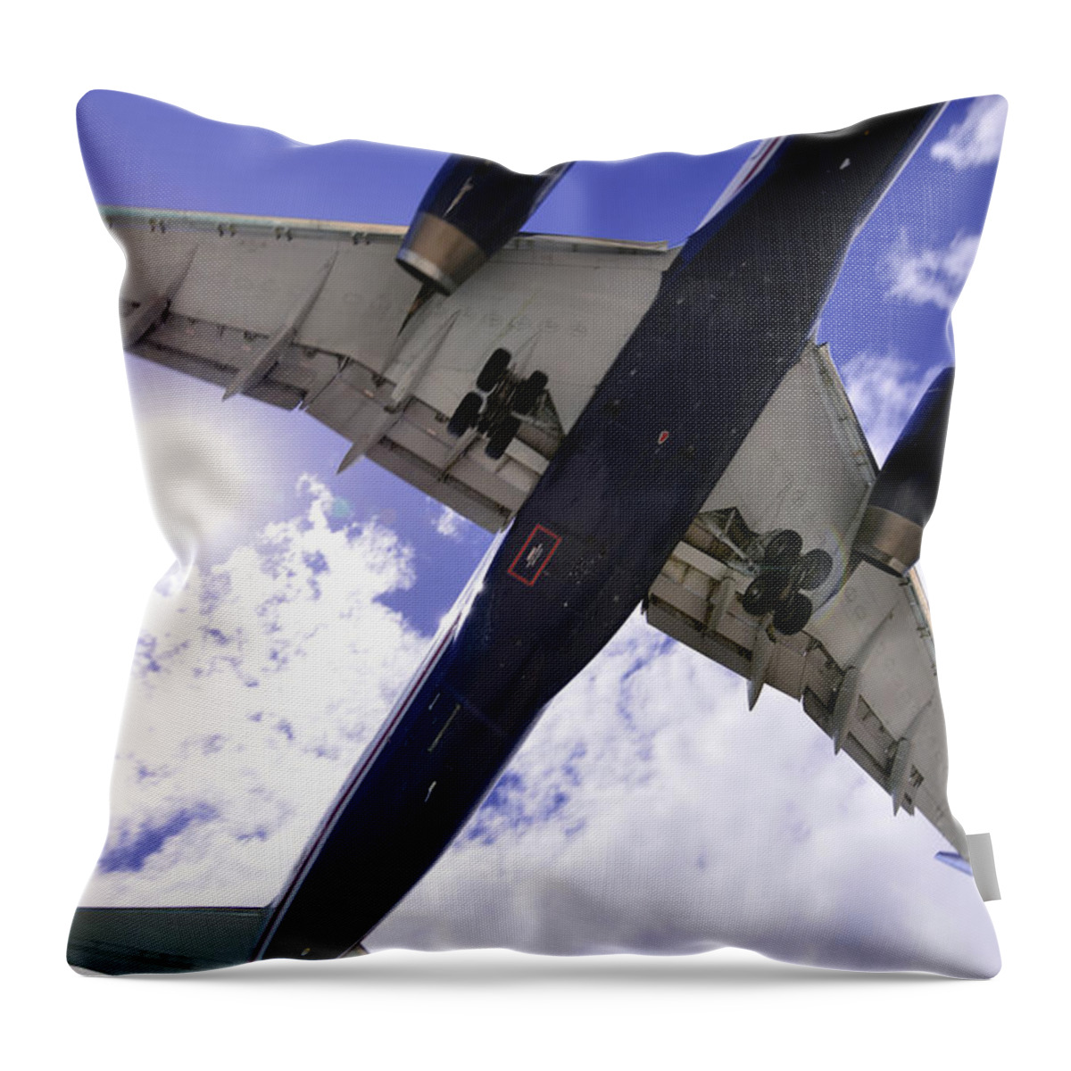 St Martin - Airplanes Throw Pillow featuring the photograph Jet Under Belly 2 by Matt Swinden