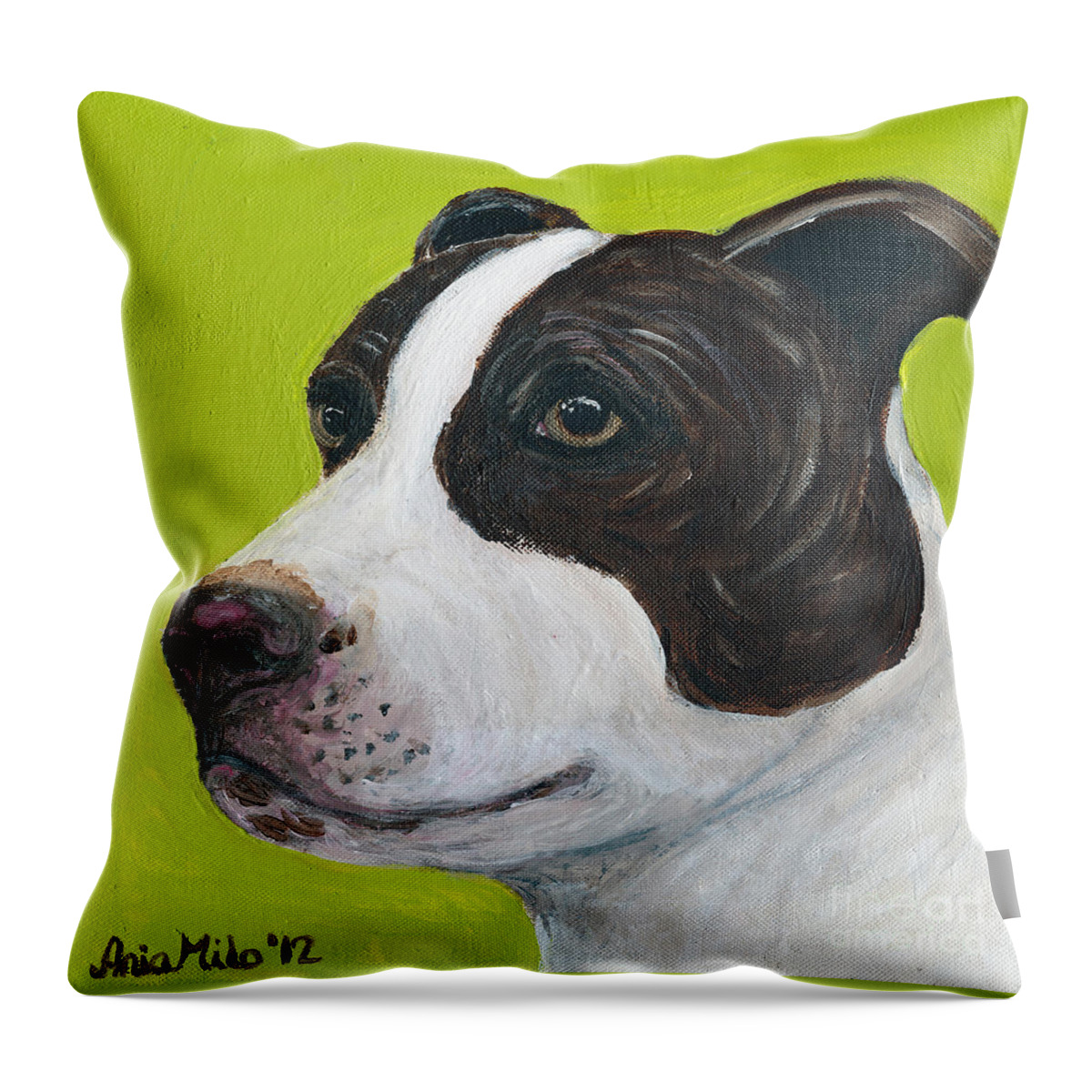 Pit Bull Throw Pillow featuring the painting Jethro on Green by Ania M Milo