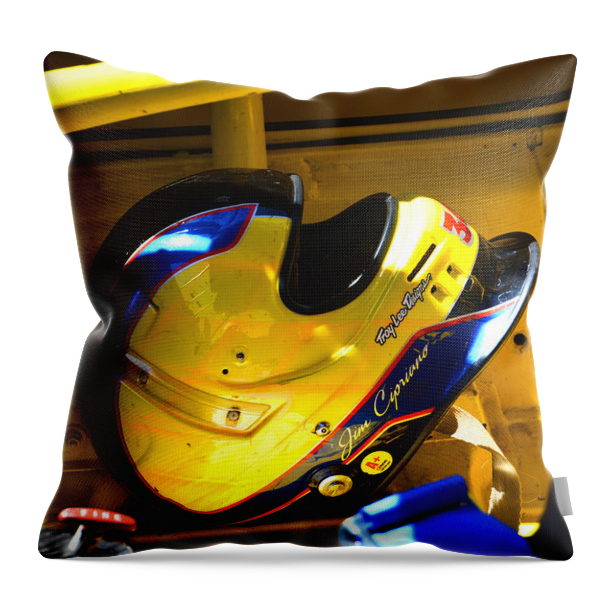 Porsche Throw Pillow featuring the photograph Jim Cipriano's Helmet by Mike Martin