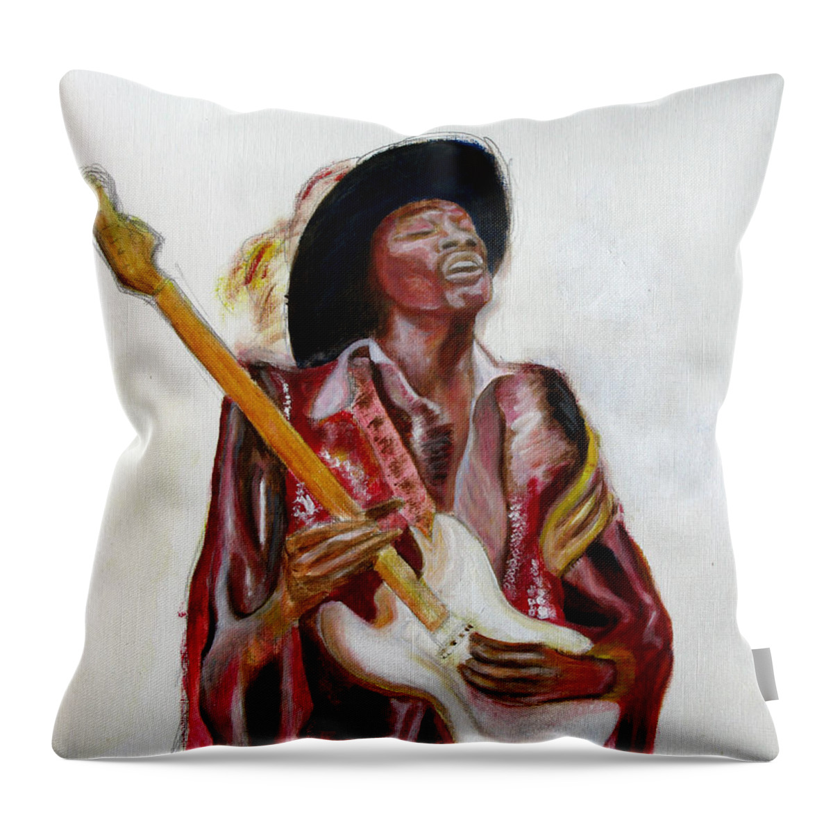 Jimi Hendrix Throw Pillow featuring the painting Jimi by Tom Conway
