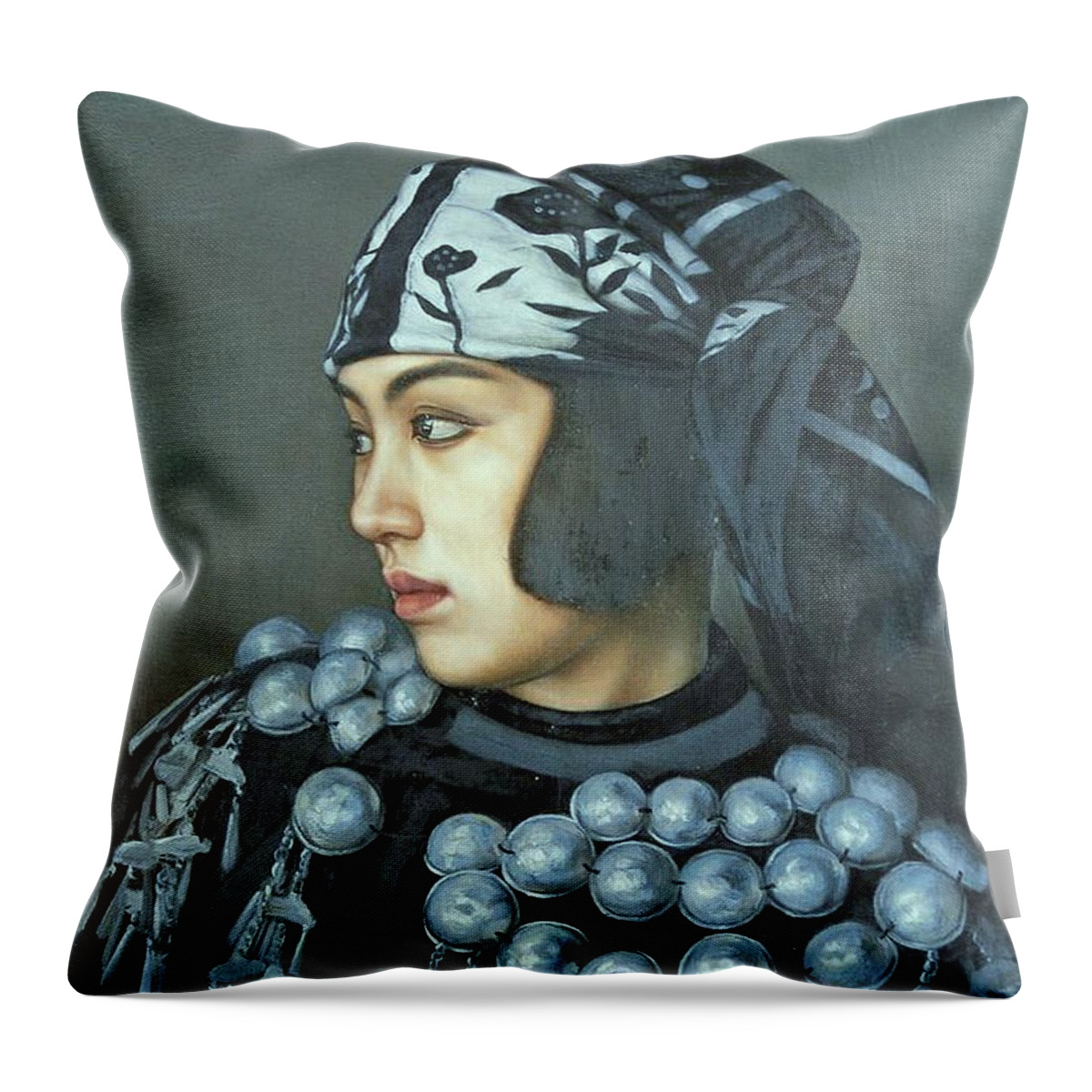  Throw Pillow featuring the painting Jingpo Girl by Zheng Li