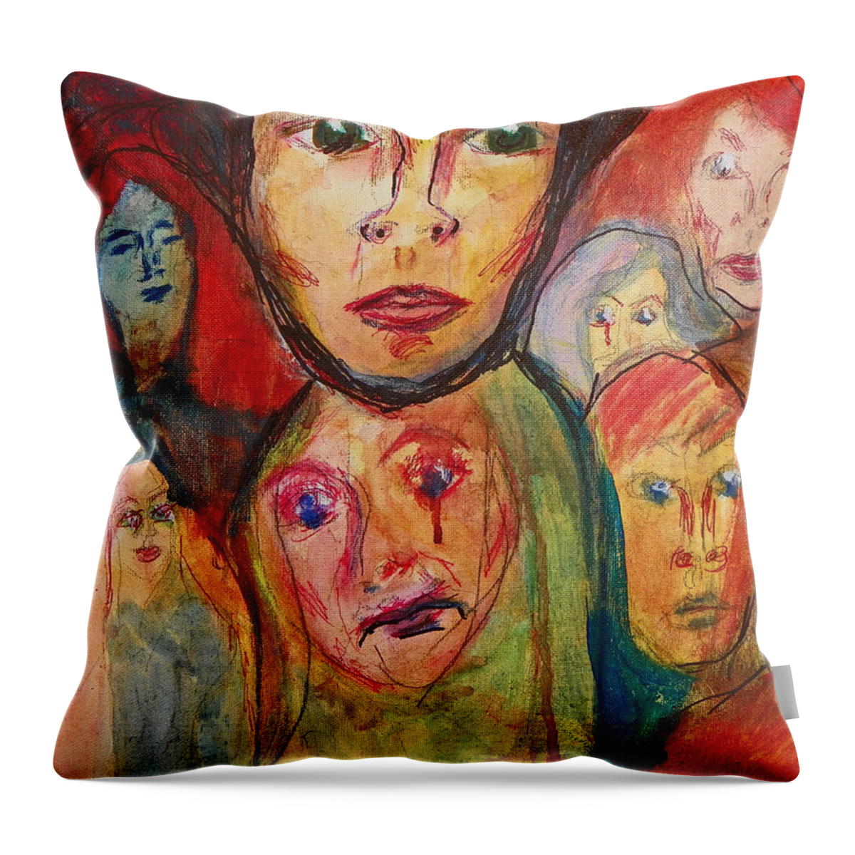 Expressive Throw Pillow featuring the painting Jodi and the Puzzles of Life by Judith Redman