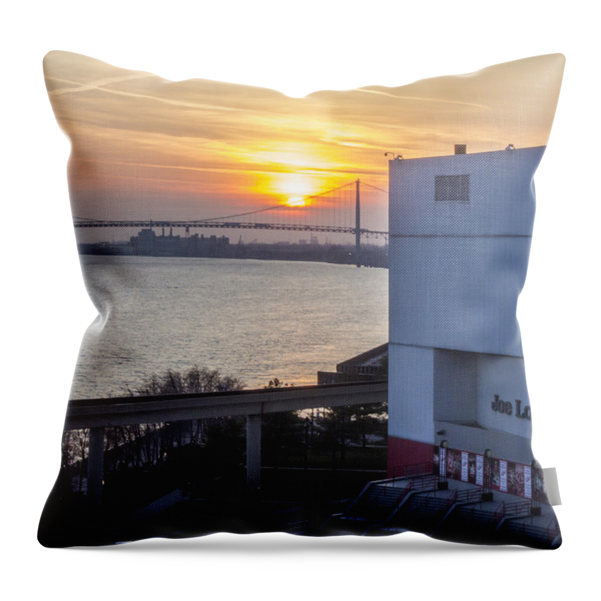 Detroit Throw Pillow featuring the photograph Joe Louis Arena at Sunset by John McGraw