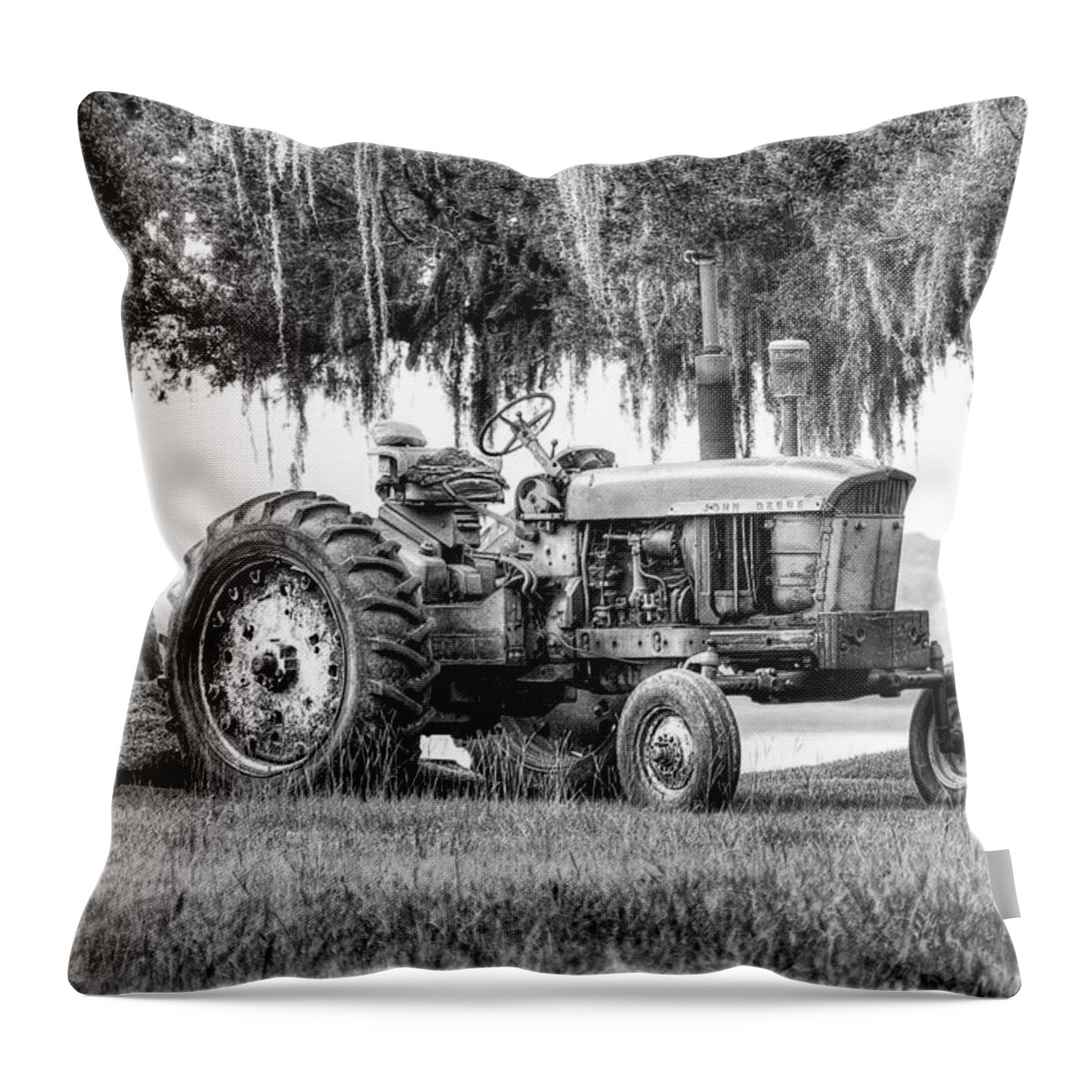Bush Hog Throw Pillow featuring the photograph John Deer Tractor Under the Old Cedar by Scott Hansen