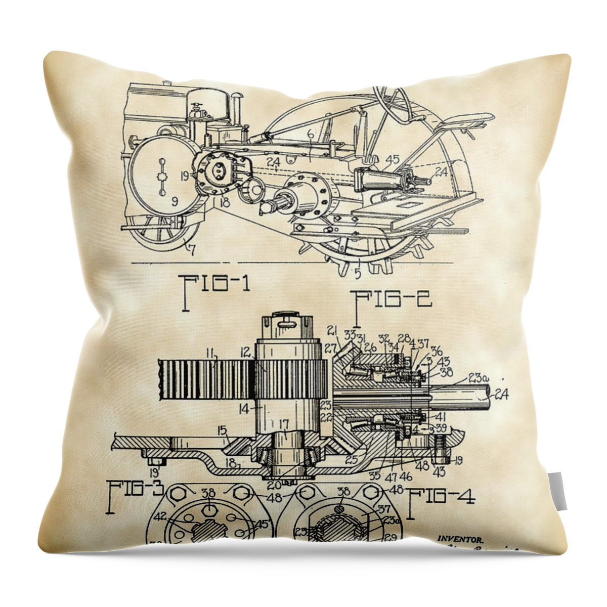 John Deere Throw Pillow featuring the digital art John Deere Tractor Patent 1932 - Vintage by Stephen Younts
