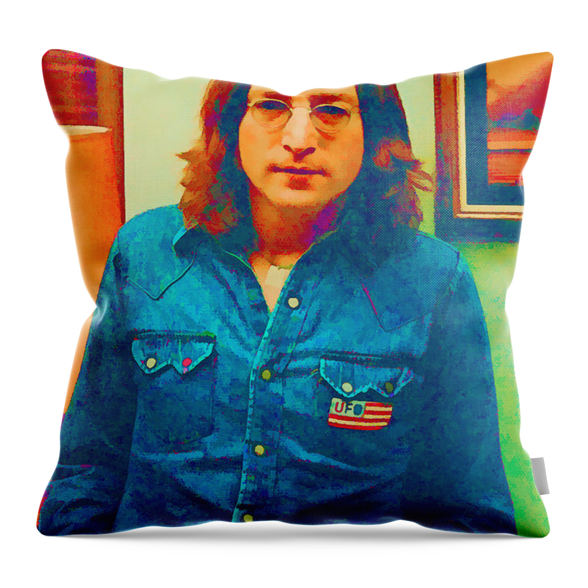 John Lennon Throw Pillow featuring the digital art John Lennon 1975 by William Jobes