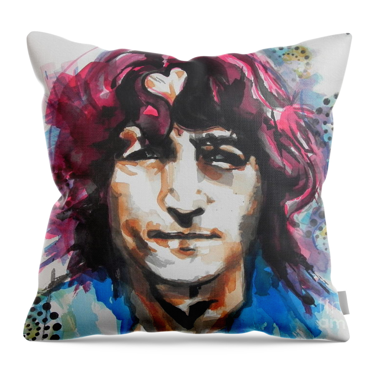 Watercolor Painting Throw Pillow featuring the painting John Lennon..Up Close by Chrisann Ellis