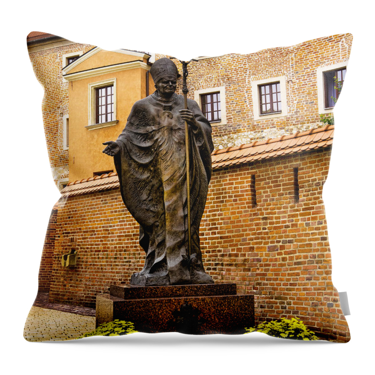 Krakow Throw Pillow featuring the photograph John Paul the Second by Brenda Kean