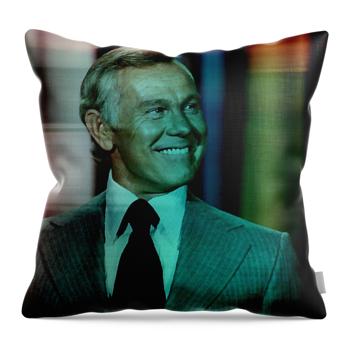 Johnny Carson Photographs Throw Pillow featuring the mixed media Johnny Carson by Marvin Blaine