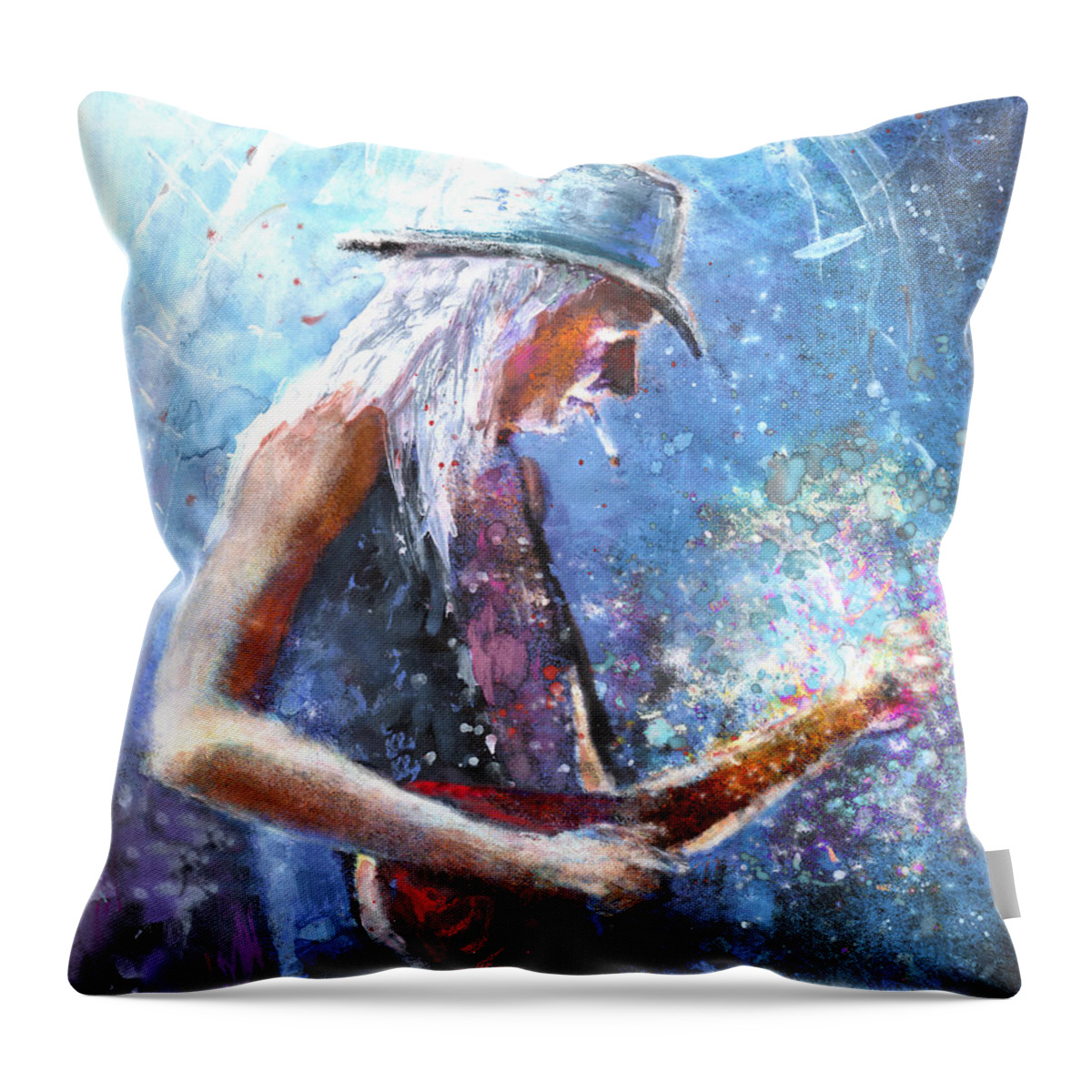 Music Throw Pillow featuring the painting Johnny Winter by Miki De Goodaboom