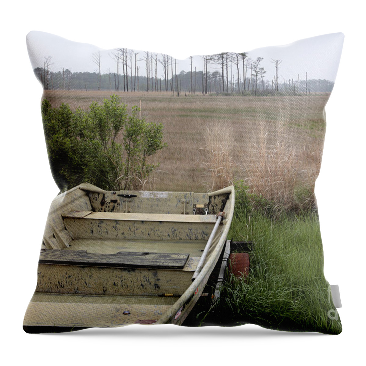 Blackwater Throw Pillow featuring the photograph Jon Boat at Blackwater Wildlife Refuge by William Kuta