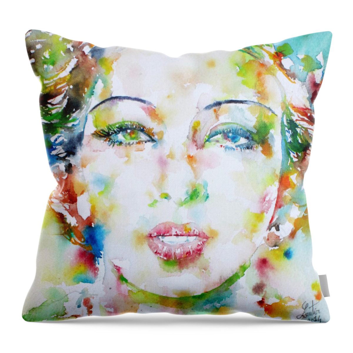 Josephine Baker Throw Pillow featuring the painting JOSEPHINE BAKER - watercolor portrait by Fabrizio Cassetta