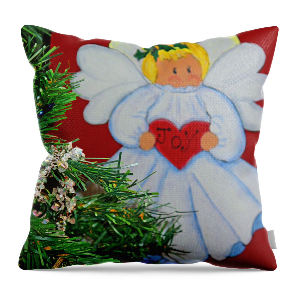Angel Throw Pillow featuring the painting Joy by Barbara McDevitt