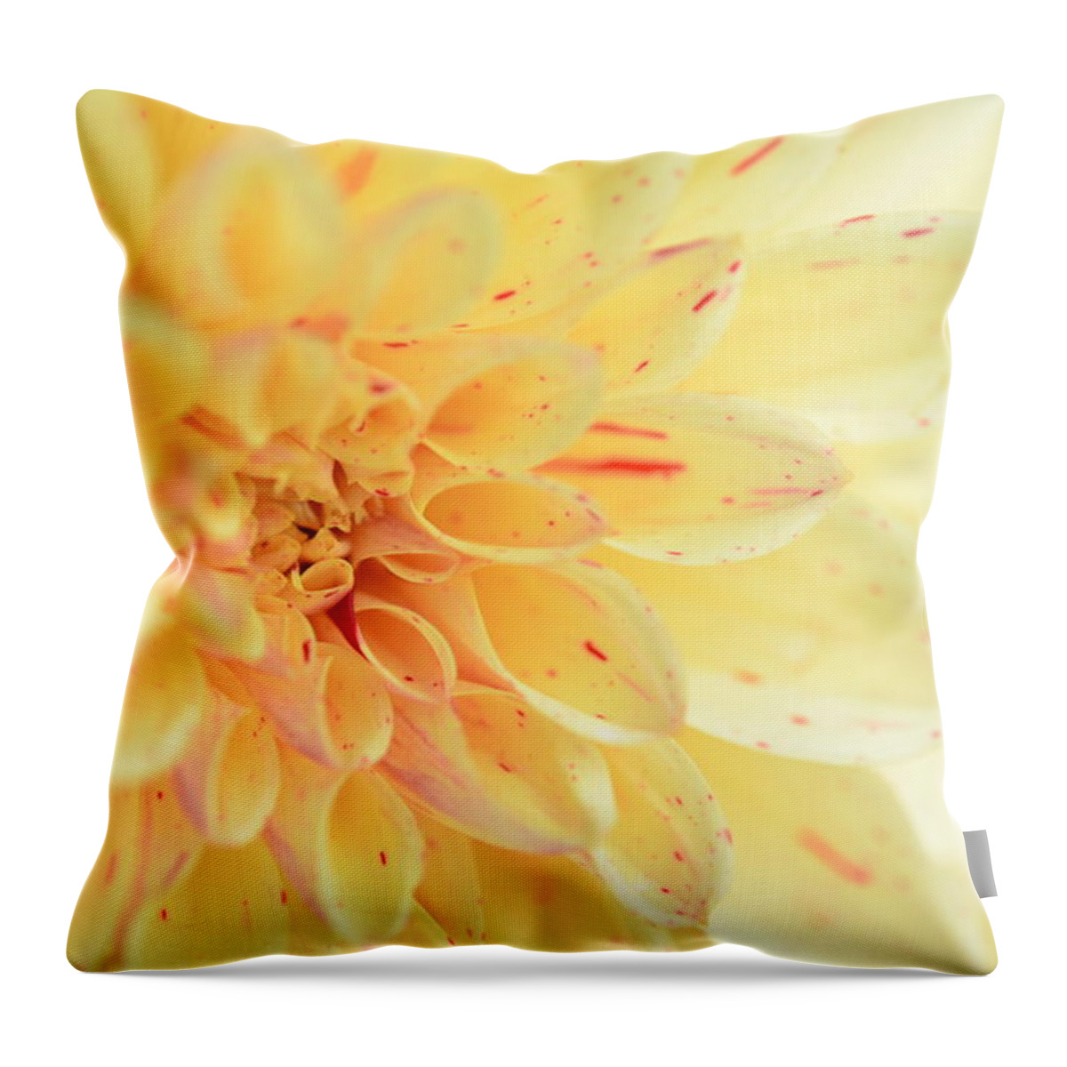 Dahlia Throw Pillow featuring the photograph Joyce's Yellow Speckled Dahlia by Kathy Paynter