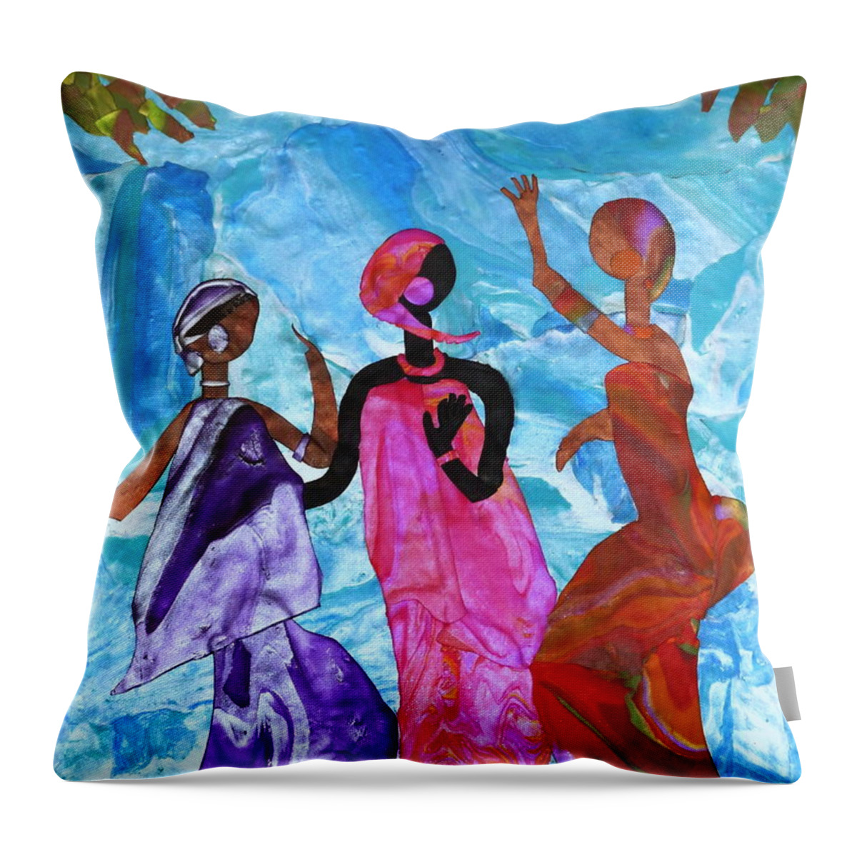 Women Throw Pillow featuring the mixed media Joyful Celebration by Deborah Stanley