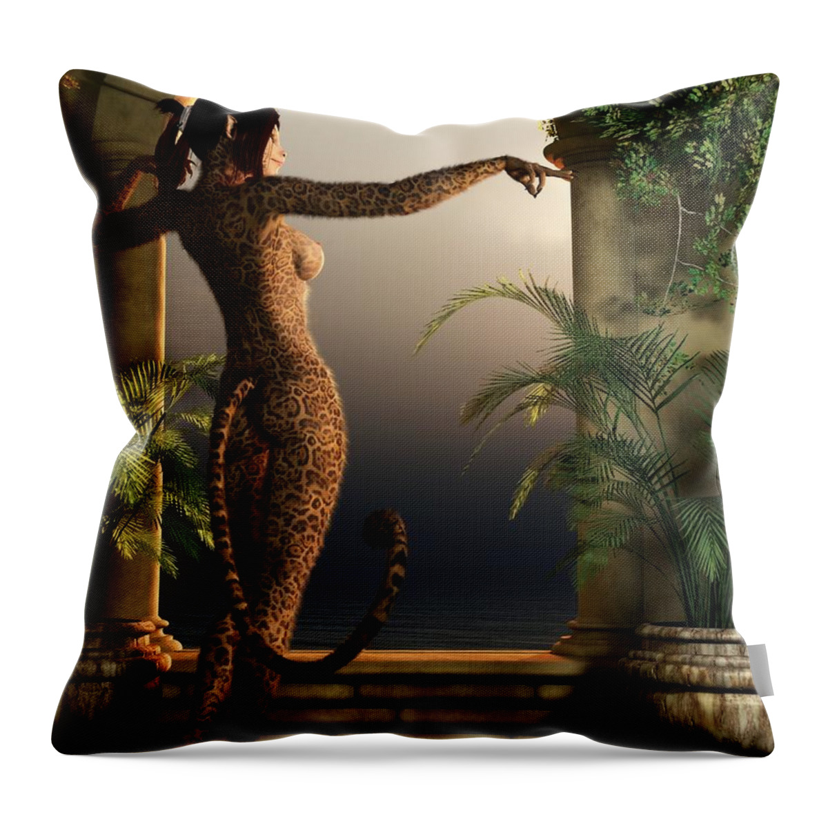 Furry Fandom Throw Pillow featuring the digital art Juguar Girl by Kaylee Mason