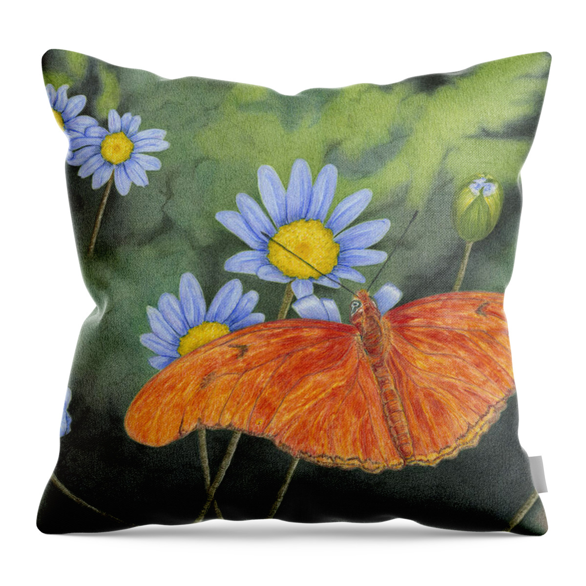 Colored Pencil Throw Pillow featuring the drawing Julia Flutterby by Diana Hrabosky