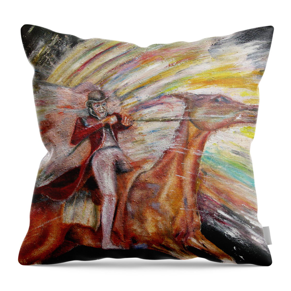 Horses Throw Pillow featuring the painting Jump The Rainbow by Tom Conway