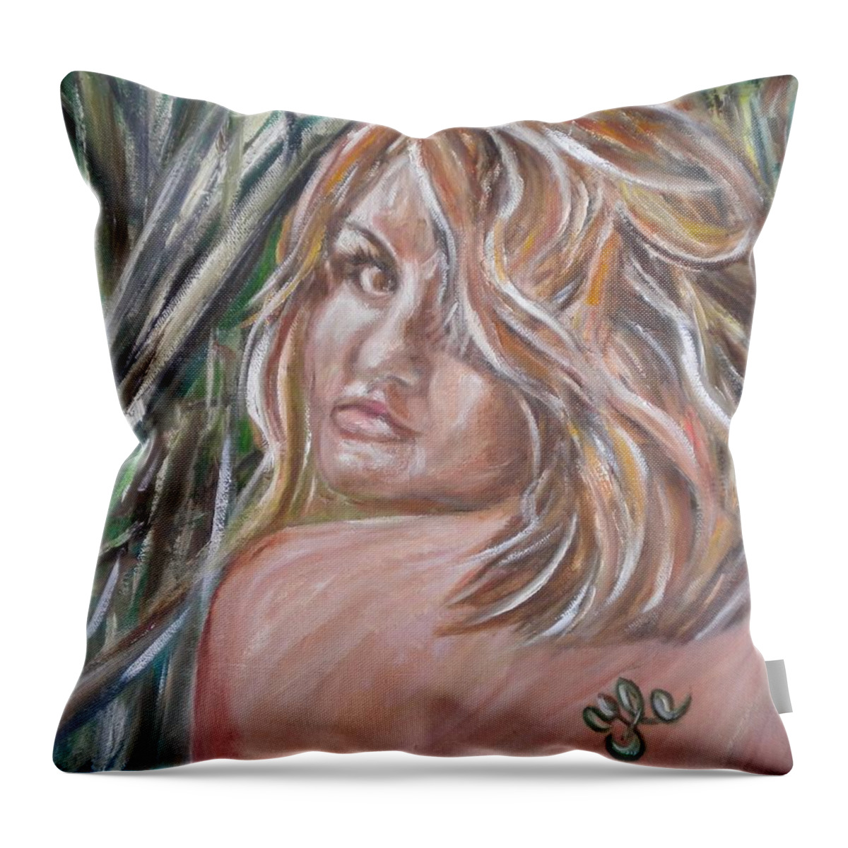 Fantasy Throw Pillow featuring the painting Jungle Nymph by Yesi Casanova