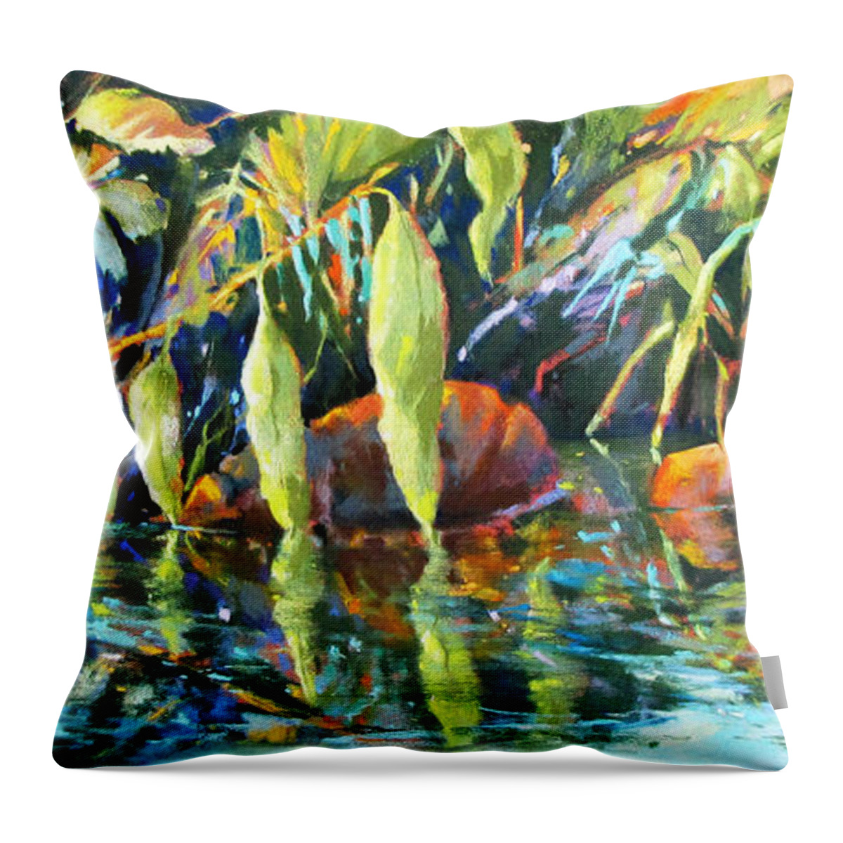 Jungle Leaves Throw Pillow featuring the painting Jungle Reflections 2 by Rae Andrews