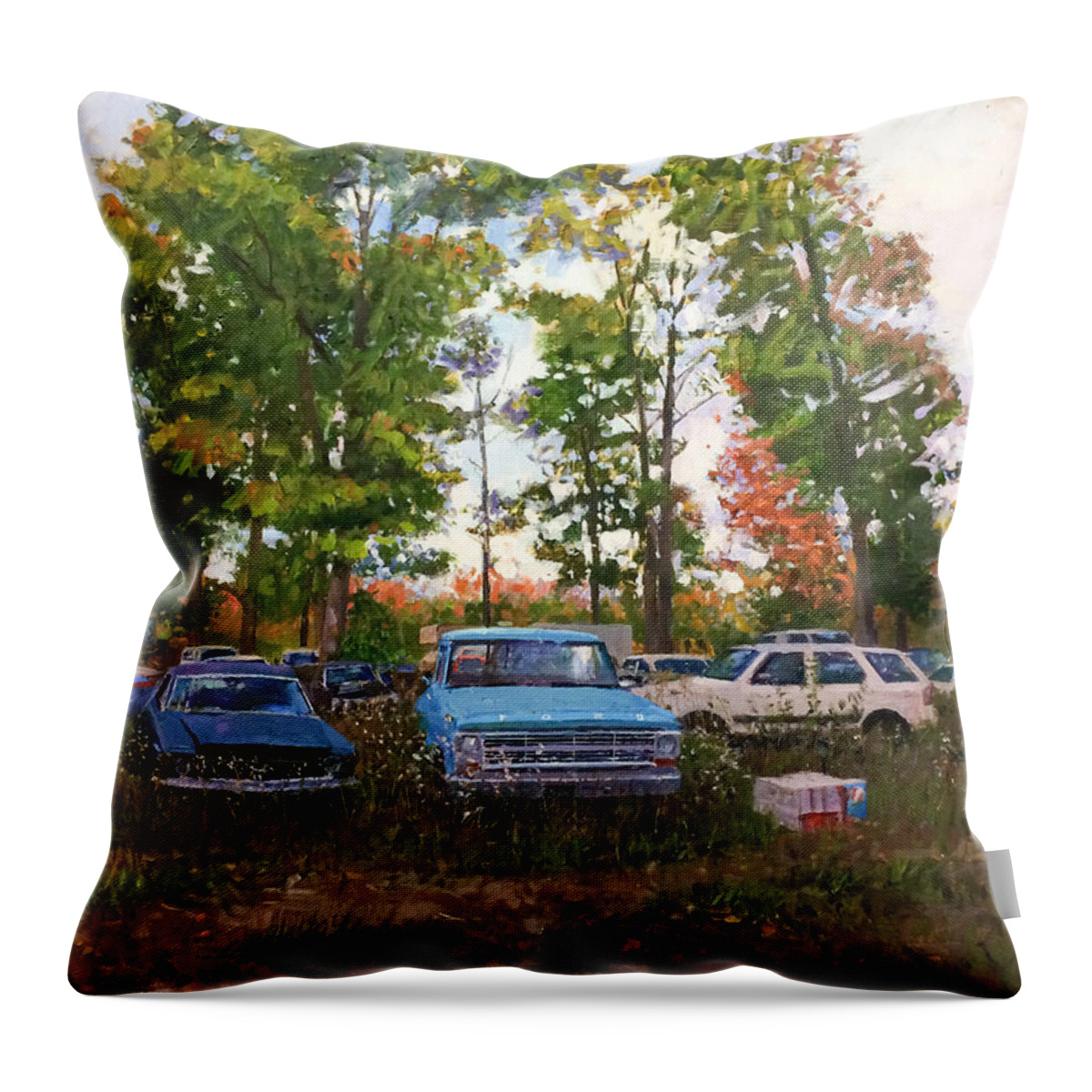 Old Cars Throw Pillow featuring the painting Junk Yard by Edward Thomas