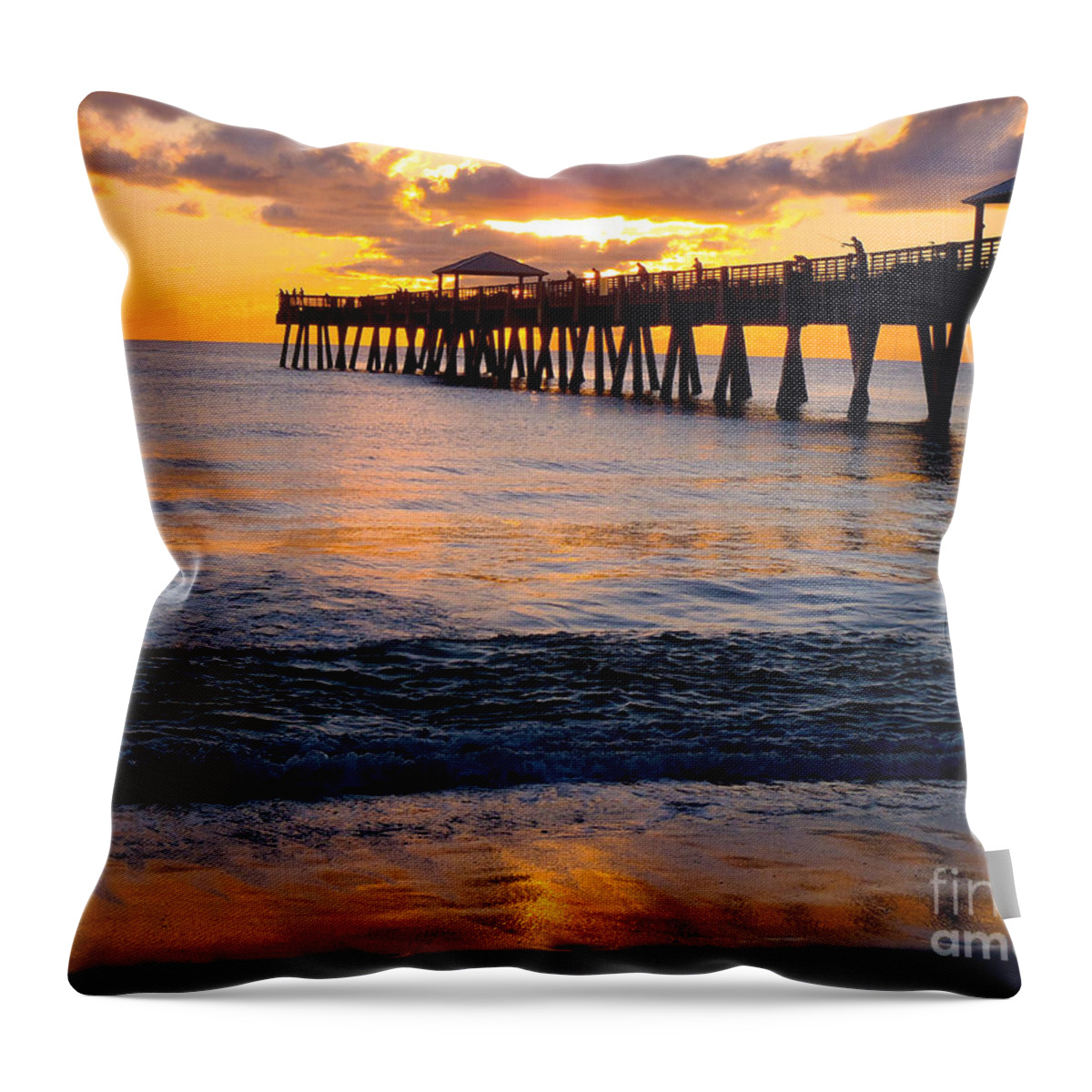 Pier Throw Pillow featuring the photograph Juno Beach pier by Carey Chen