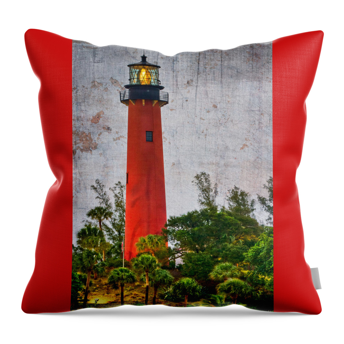 Clouds Throw Pillow featuring the photograph Jupiter Lighthouse by Debra and Dave Vanderlaan