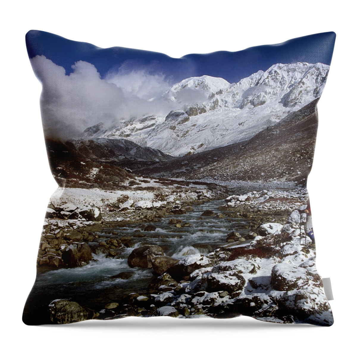 Feb0514 Throw Pillow featuring the photograph Kabru Peak Winter Himalaya India by Colin Monteath