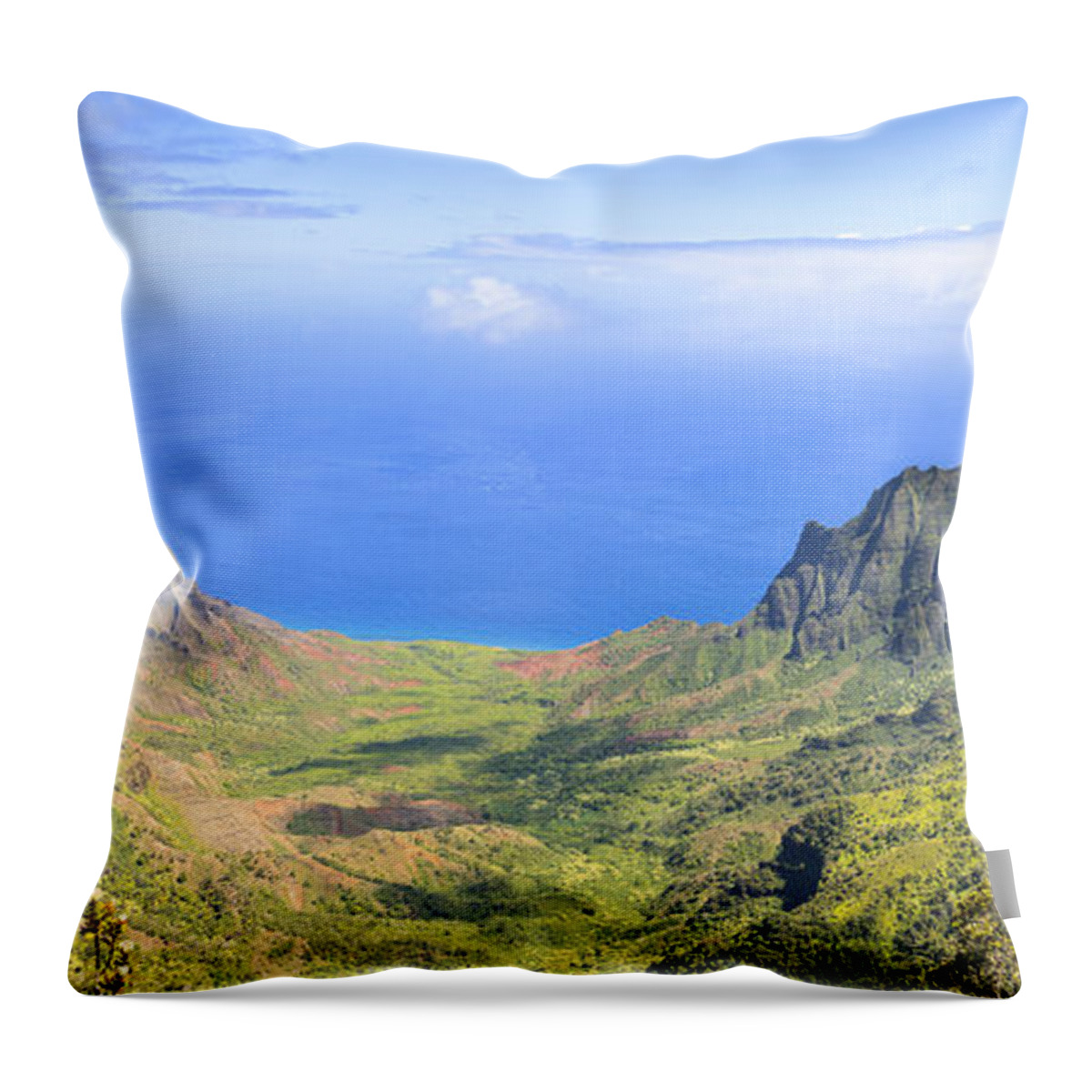 Kalalau Valley Throw Pillow featuring the photograph Kalalau Valley panorama Kauai Hawaii by Ken Brown