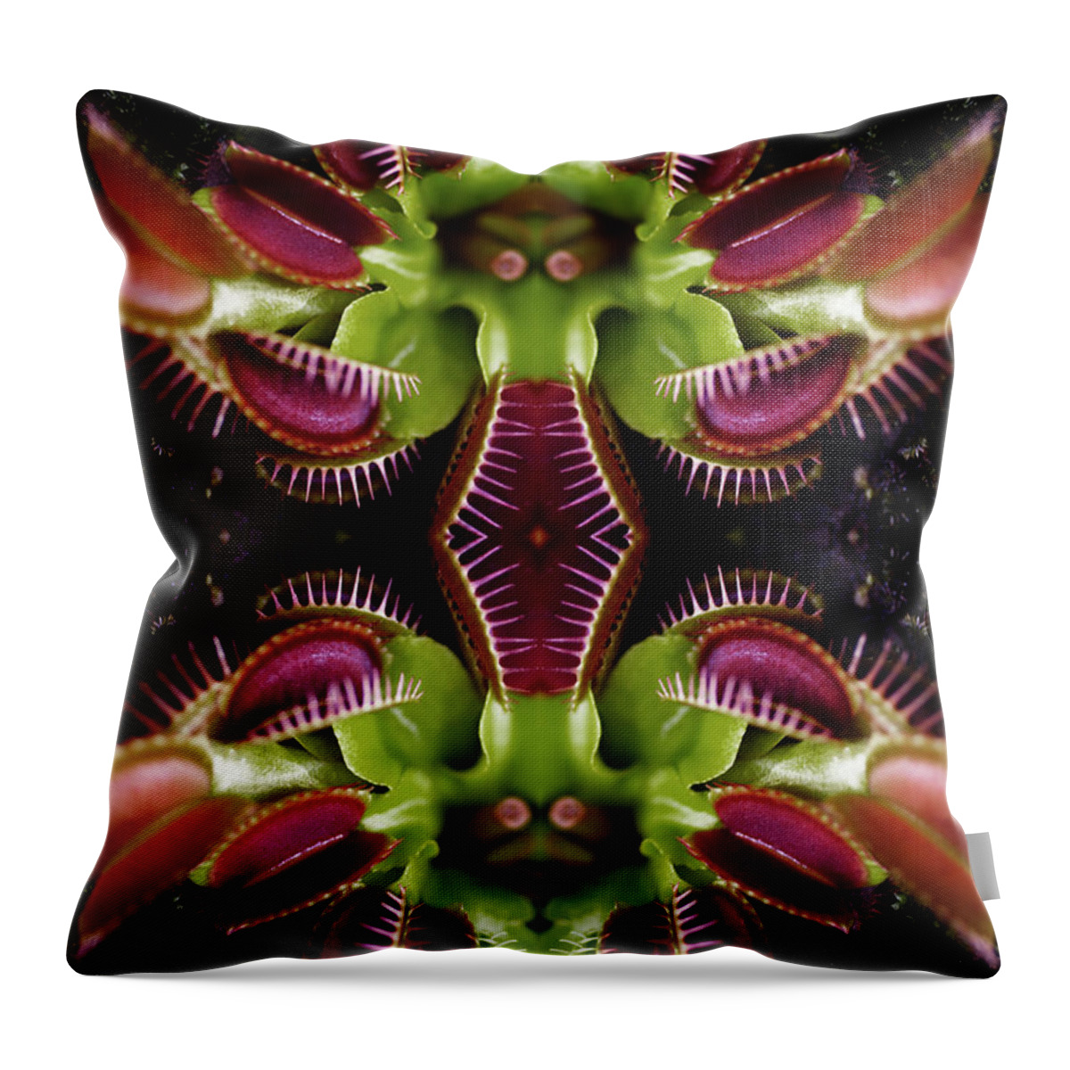 Tranquility Throw Pillow featuring the photograph Kaleidoscope Composite Of Venus Flytrap by Silvia Otte