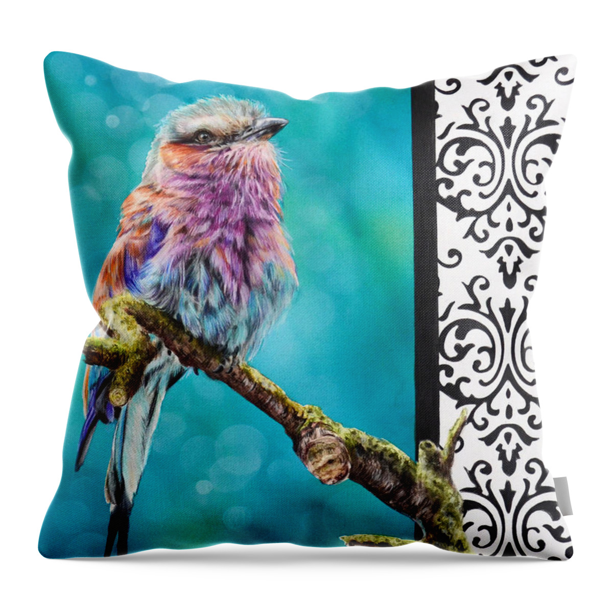 Lilac Breasted Roller Throw Pillow featuring the painting Kaleidoscope by Lachri