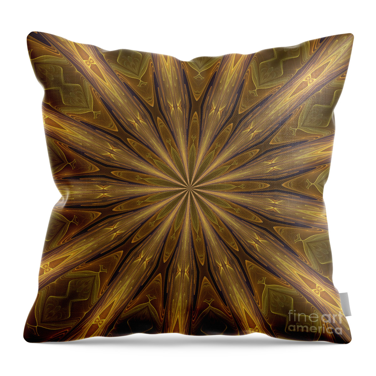 Kaleidoscope Throw Pillow featuring the digital art Kaleidoscope With Gold by Deborah Benoit
